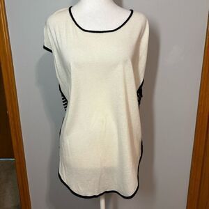 In Cashmere whisper white black stripes cap sleeve lightweight sweater size XL N
